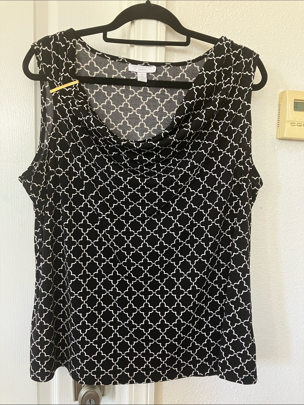 Charter Club black and white geometric print cowl neck sleeveless top Size 2X